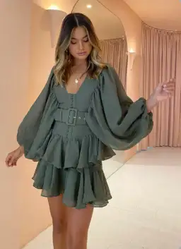 Shona Joy Charlotte Plunged Dress in Khaki Size 10 for rent on The Volte - image 4