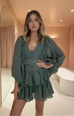 Shona Joy Charlotte Plunged Dress in Khaki Size 10 for rent on The Volte - image 2