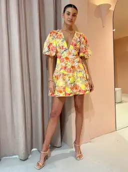 By Nicola Sol Puff Sleeve Mini Dress in Citrus Print Size 6