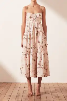  Shona Joy Roxanne Linen Tiered Midi Dress Floral Size 10 for rent on The Volte - image 1
