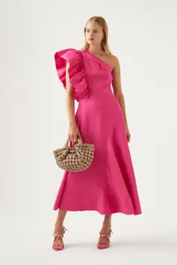 Aje Bonjour Asymmetric Midi Dress Pink Size L / AU 12 for rent on The Volte - image 1
