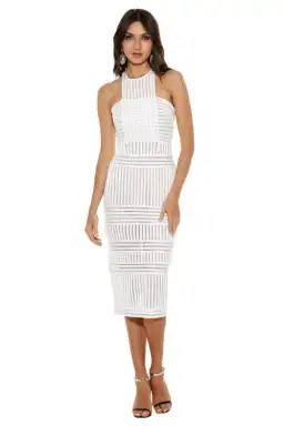 Self Portrait Striped Mesh Column Dress White Size 8