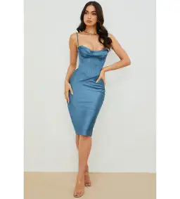 House of CB Myrna Corset Midi Dress Aegean Blue Size XS / Au 6