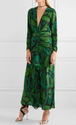 Rixo 'Rose'  open back ruffled, green printed silk georgette maxi dress size Small AU10 for rent on The Volte - image 1