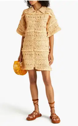Zimmermann Postcard Straw Crochet Mini Dress Beige Size 0/AU 8
