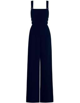 STRETCH CREPE BUCKLE JUMPSUIT in FRENCH NAVY
