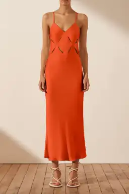 Shona Joy Milo Cut Out Slit Midi Dress - Hibiscus Red/ Orange Size AU 12 for rent on The Volte - image 1