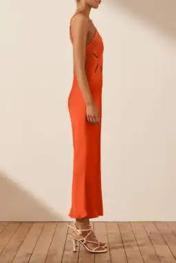 Shona Joy Milo Cut Out Slit Midi Dress - Hibiscus Red/ Orange Size AU 12 for rent on The Volte - image 3