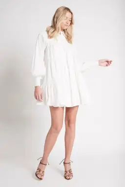 Aje Cascade Gathered Smock Mini Dress White Size AU 6 for rent on The Volte - image 1