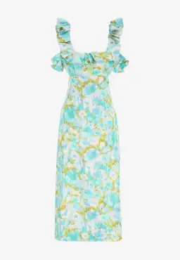 Zimmermann High Tide Frilled Midi Aqua Ikat Floral Size 1/Au 10  for rent on The Volte - image 3