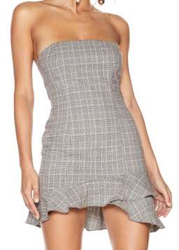RADIATE STRAPLESS FRILL MINI - PLAID BROWN