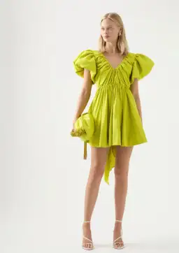 Aje Gretta Bow Back Mini Dress Chartreuse Green Size 6 