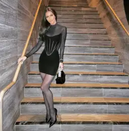 Mugler Wolford Mesh-paneled Mini Dress Black Size 6 