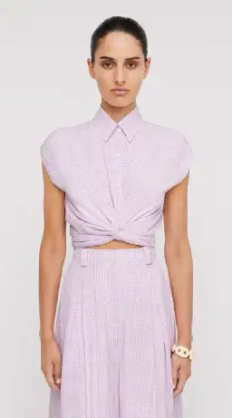 Scanlan Theodore Gingham Tie Front Shirt & Cropped Trouser Set Mauve Size AU 8 for rent on The Volte - image 2