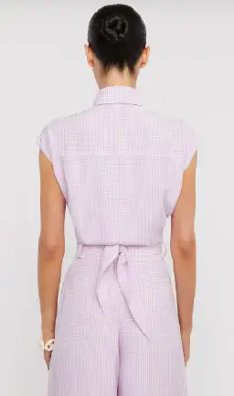 Scanlan Theodore Gingham Tie Front Shirt & Cropped Trouser Set Mauve Size AU 8 for rent on The Volte - image 3