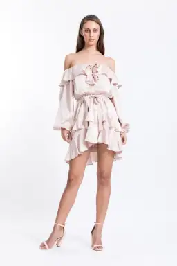 Zimmermann Flounce Off Shoulder Mini Dress Pink Size 8