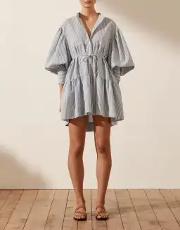 Shona Joy Roberta Balloon Sleeve Tiered Mini Dress Blue Size 8 / S for rent on The Volte - image 1