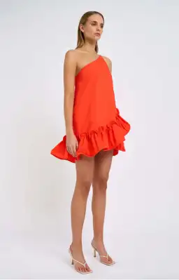 By Johnny Rope Frill Asymmetric Mini Dress Red Size 10 for rent on The Volte - image 3
