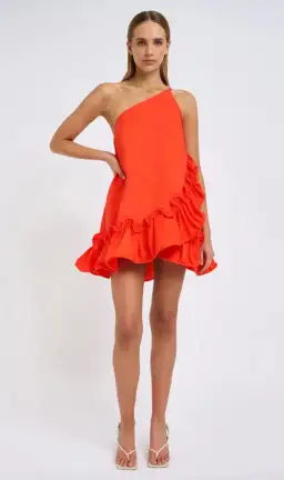 By Johnny Rope Frill Asymmetric Mini Dress Red Size 10 for rent on The Volte - image 1