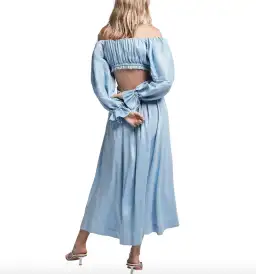 Aje Overture Blouson Midi Dress Off Shoulder Blue Size AU 4 for rent on The Volte - image 3