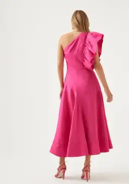 Aje Bonjour Asymmetric Midi Dress Fuchsia Size 10 for rent on The Volte - image 2