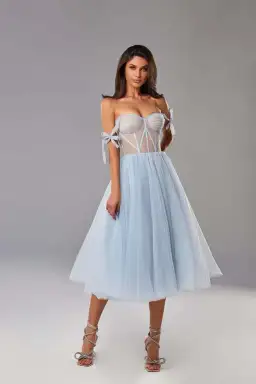 Milla Tie Shoulder Tulle Dress Light Blue Size 8 for rent on The Volte - image 2