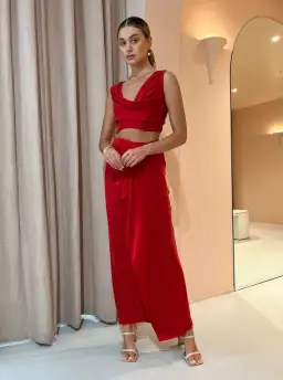 One Fell Swoop Marni Crop and Review Skirt Set Red Size 8