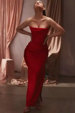 House of CB Adrienne Satin Strapless Gown Scarlet Red Size Large / Au 12 for rent on The Volte - image 7