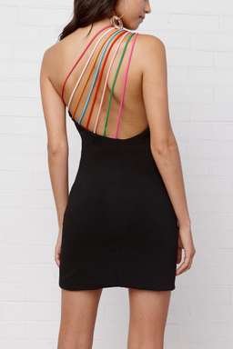 By Johnny Spectrum Slice Asymmetric Mini Dress Black Size 6 for rent on The Volte - image 2