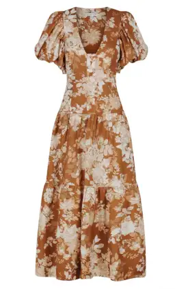 Shona Joy Capucine Linen Plunged Short Sleeve Midi Dress Almond Size 10 / M for rent on The Volte - image 6