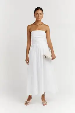 Dissh Lexi White Linen Midi Dress White Size AU 10 for rent on The Volte - image 1