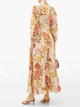 Zimmermann Bonita Floral Print Maxi Dress Cream Size AU 8