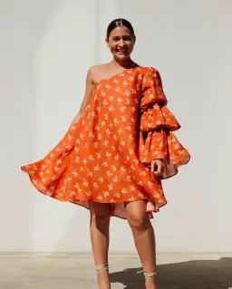 Isabella Longinnou Puffy Sleeve Swing Dress Orange Size 16