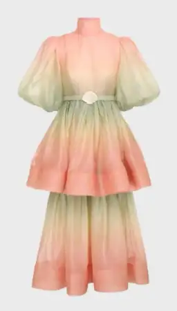 Zimmermann Postcard Puff Sleeve Midi Dress Ombre Watermelon Size 0P /Au 6 for rent on The Volte - image 4