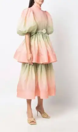 Zimmermann Postcard Puff Sleeve Midi Dress Ombre Watermelon Size 0P /Au 6 for rent on The Volte - image 3