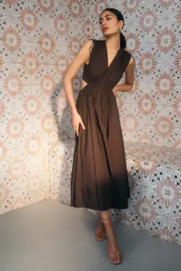 Scanlan Theodore Cotton Drawcord Dress Brown Size 6 for rent on The Volte - image 1