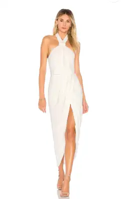 Shona Joy Knot Draped Midi Dress Ivory Size 10 for rent on The Volte - image 1
