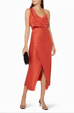 One Fell Swoop Muse Asymmetric Midi Dress in Burnt Orange Size 6 for rent on The Volte - image 1