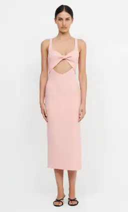 Bec & Bridge Joelle Cut Out Detail Midi Dress in Guava Pink Size 6