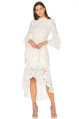 Rebecca Valance The Society Frill Midi Dress Ivory Size 8  for rent on The Volte - image 1