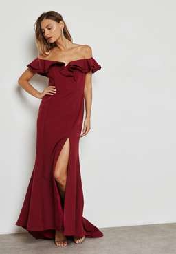 Jarlo Bardot Slit Dress Red Size 10 for rent on The Volte - image 0