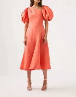 Aje Maia Off Shoulder Midi Dress Coral Orange Size AU 14 / XL