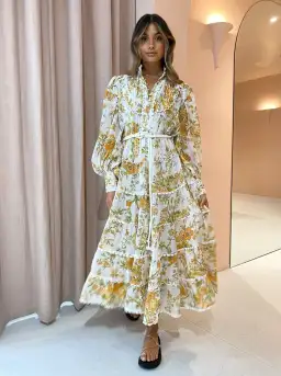 Alemais Songbird Tiered Midi Dress Citrus Size 8