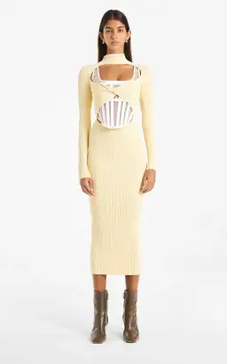 Dion Lee Stripe Rib Twist Dress Yellow Size 10 