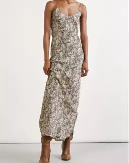 Nili Lotan Cami Gown Fall Leaf Print Brown Size AU 6