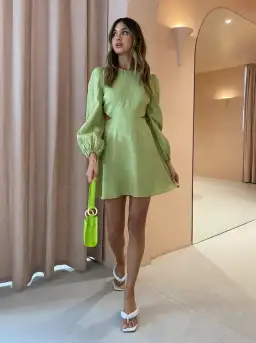 The Wolf Gang Safi Linen Cut Out Dress in Pistachio Size XS / AU 6 for rent on The Volte - image 1