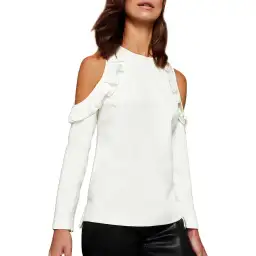 Ted Baker Steffe Ivory Cold Shoulder Ruffle Top in Cream Size 1/AU 8