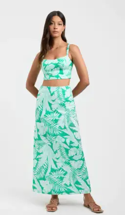 Kookai Justine Maxi Skirt and Top Set Green Print Size 6