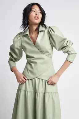 Aje Idyllic Wrap Top and Skirt Set Dusty Sage Green Size 6 for rent on The Volte - image 4