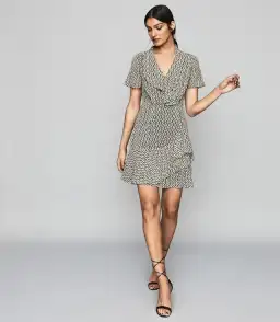 Reiss Paris Desert Trail Print Dress Black/White Size AU 6